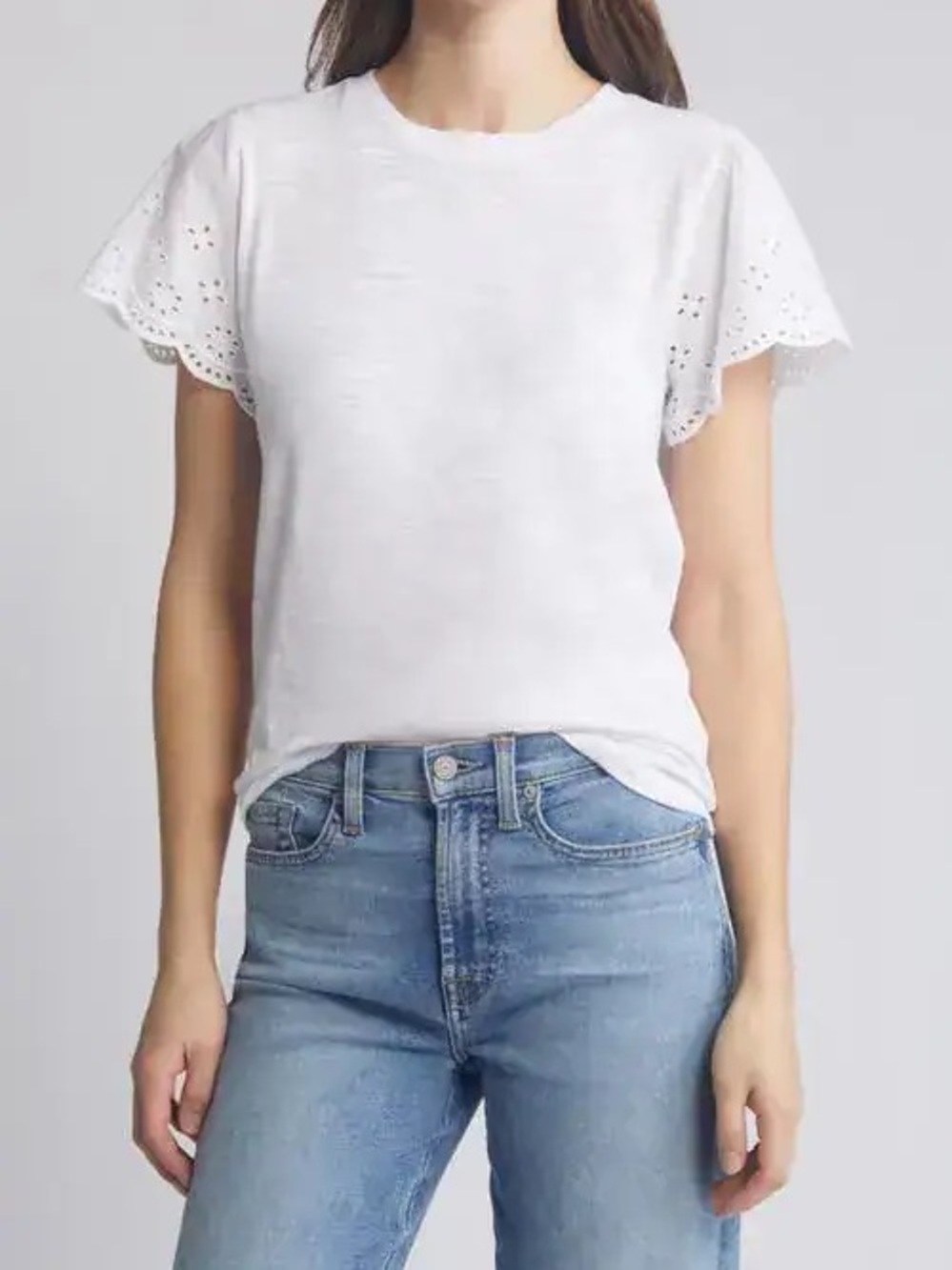 Caslon Mixed Media Eyelet Flutter Sleeve Tee- White